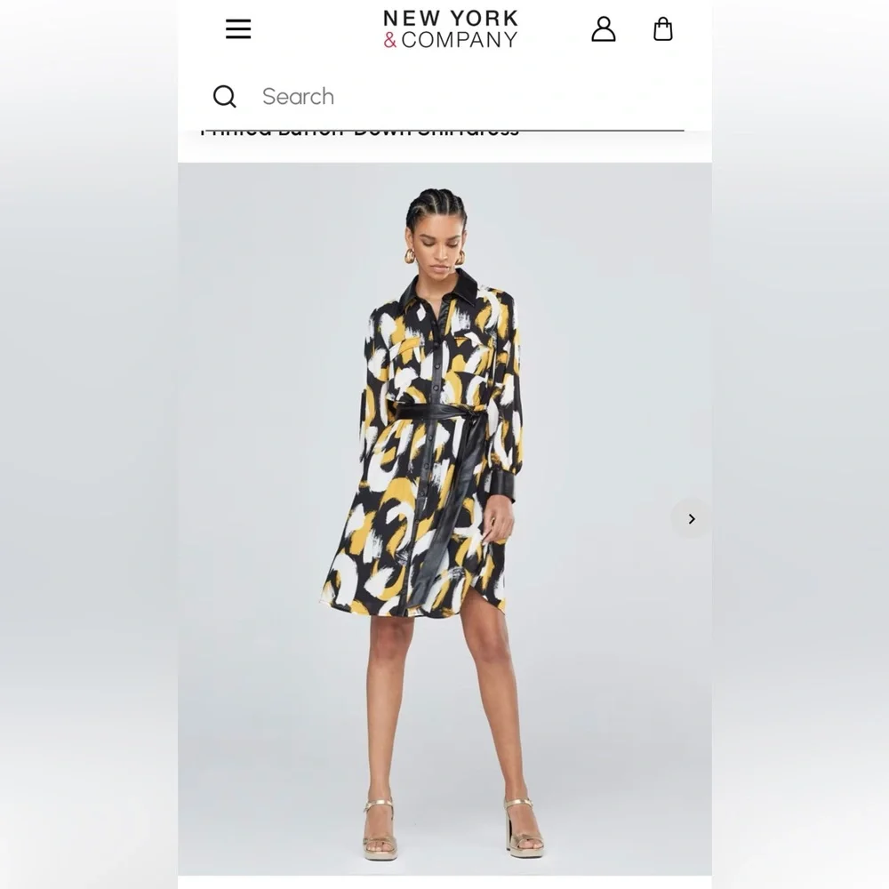 NWT New York & Company Printed Button-Down Shirtdress Sz XL - Picture 1 of 10